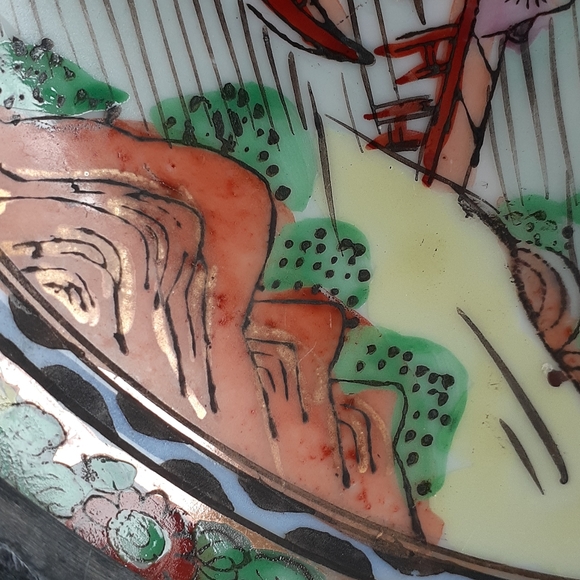 Vintage porcelain hand painted pewter encase bowl. - Picture 7 of 12